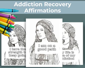Ausmalbilder zum Thema Nüchternheit, Affirmationen zur Suchtbekämpfung, Motive von Renaissance-Frauen, Aktivitäten zur Rückfallprävention, 30-seitiges PDF & PNG