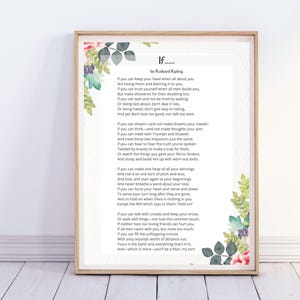 If Poem By Rudyard Kipling, Floral Printable Poetry, Classical literature pdf, Poetry about life, Feel good classics, Digital download