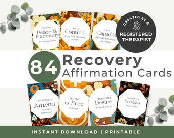 Sobriety Affirmation Cards, Recovery Self Help Tool, 84 PNGs & PDF