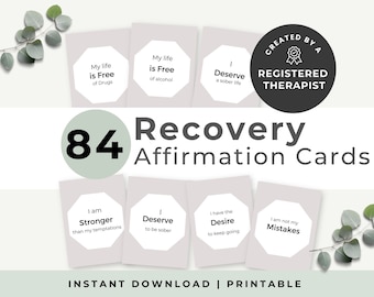 Addiction Recovery Affirmation Cards, Minimalist Sobriety Tool, 84 JPGs & PDF