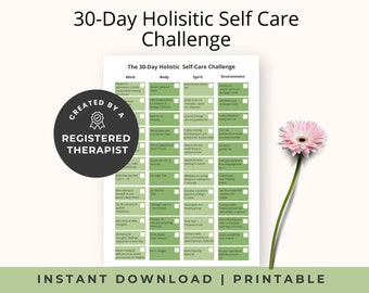 30-Day Self Care Challenge, Green Holistic Self Care Printable