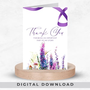 Obrigado por fazer parte da minha história, cartão de agradecimento, presente roxo para impressão, download digital, cartão de agradecimento para amigo