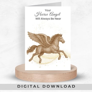 Carte de condoléances pour la perte d'un cheval, voeux de décès d'un cheval, message de condoléances, ailes d'ange marron, cadeau du souvenir, téléchargement