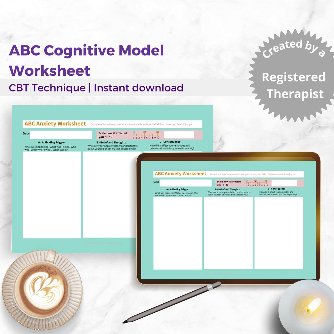 Anxiety Work Sheet Adult Abc CBT Printable Anxiety Etsy