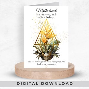 Nüchterne Muttertag druckbare Karte, AA-Recovery-Geschenk für nüchterne Mütter, Terrarium-Blumenmuster, digitale fördernde Karte, Sucht-Recovery