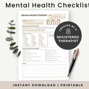 Mental Health Checklist for Adults, Mental Health Tracker, Daily Mood Tracker Print, Mental health check in sheets, Mood tracker PDF, Brown