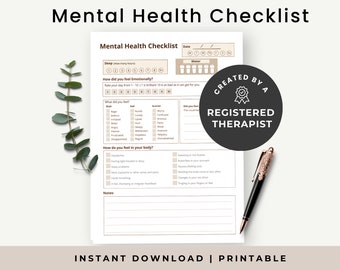 Mental Health Checklist for Adults, Mental Health Tracker, Daily Mood Tracker Print, Mental health check in sheets, Mood tracker PDF, Brown