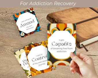 Sobriety Affirmation Cards, Retro Design Printable, Addiction Therapy Resources, Cognitive Behaviour Therapy for Sober Living, Download