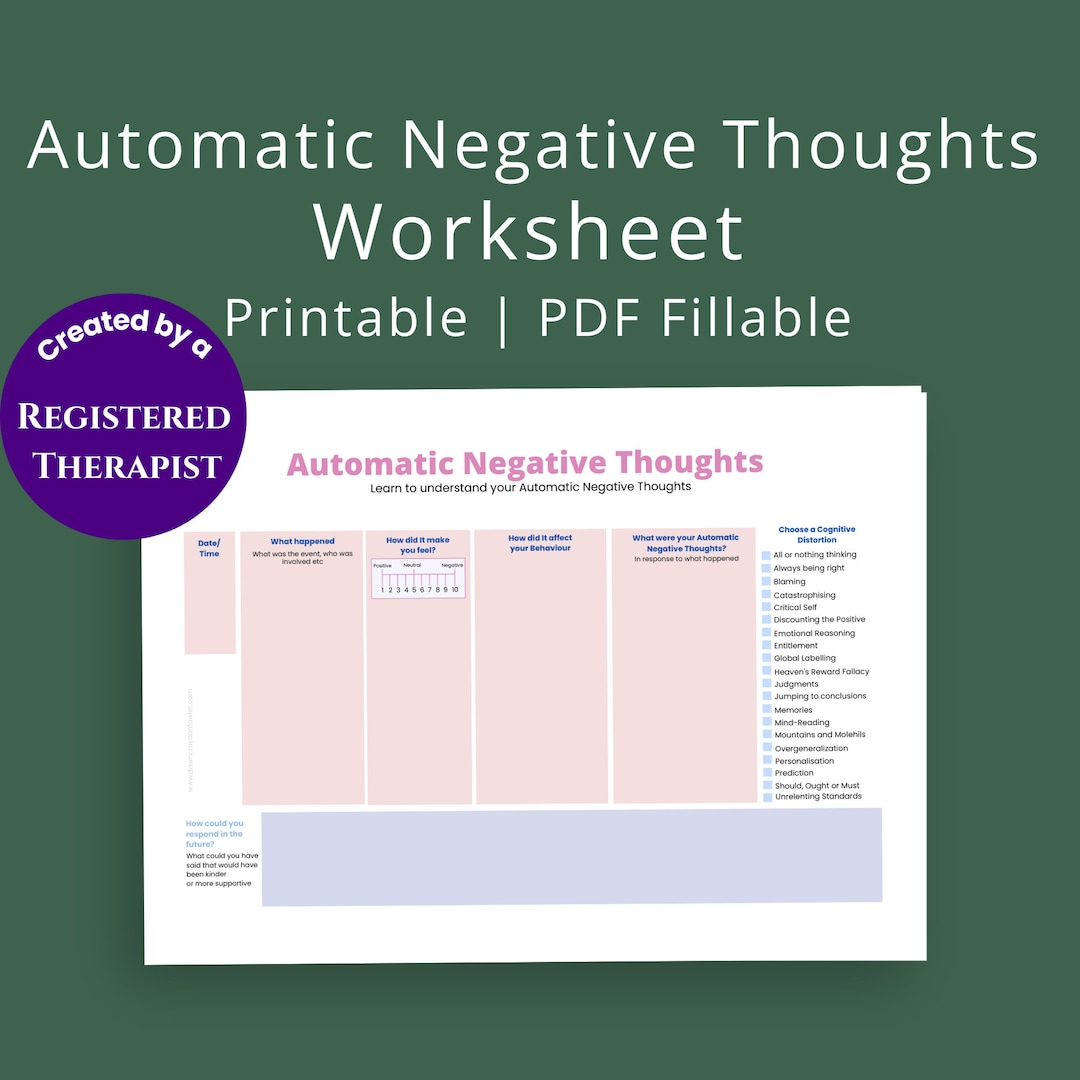 Anxiety Self-help Worksheets Automatic Negative Thought Cbt - Etsy