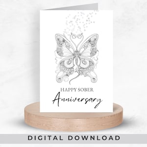Carte de voeux d'anniversaire sobre, voeux d'étape importante de la sobriété, carte numérique de récupération de dépendance, conception de papillon minimaliste, Aa Na Anonyme