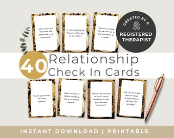 Beziehungs-Check-In-Karten, Paartherapie-Aktivitäten, 40 PNGs & PDF