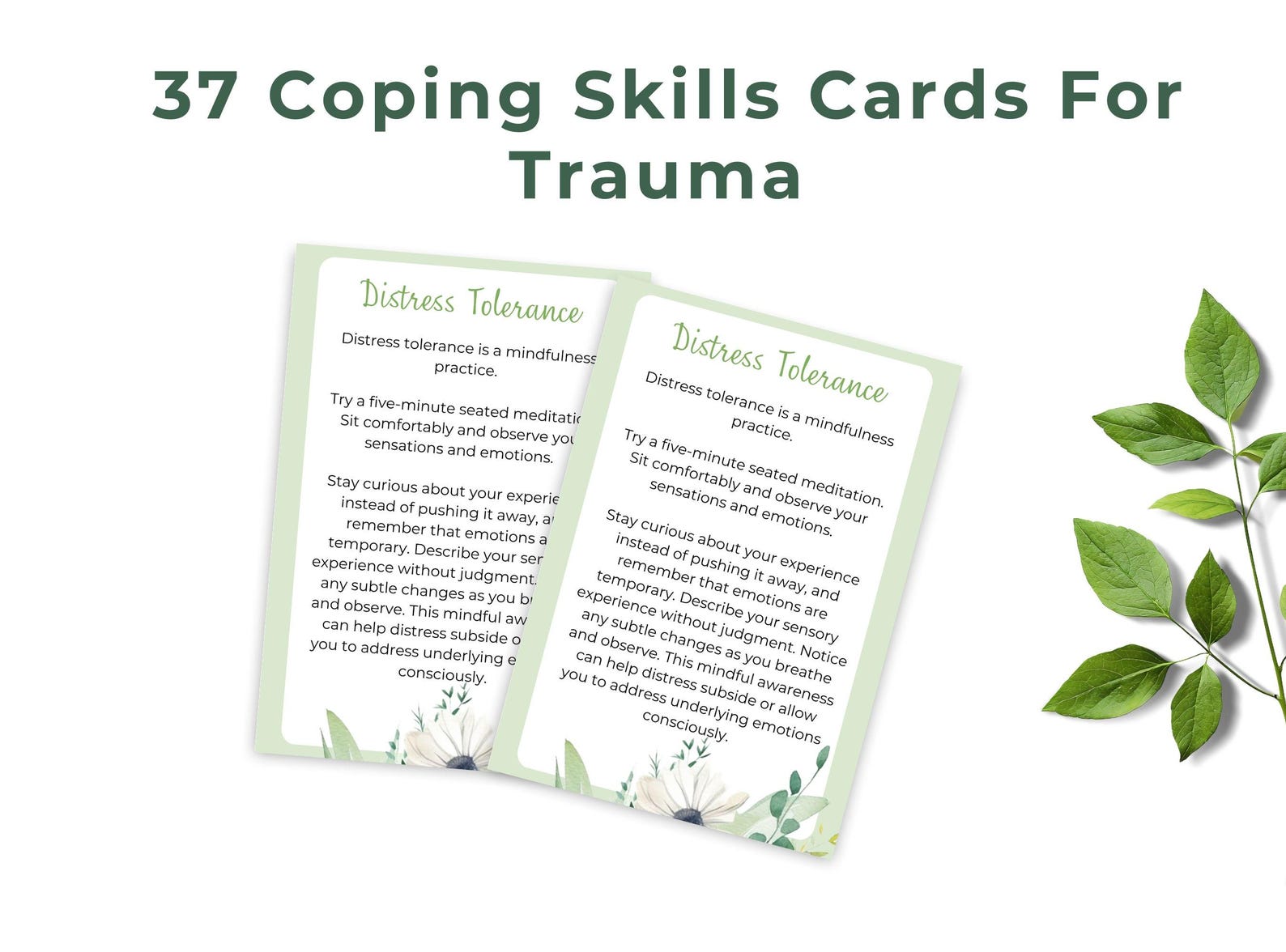 Coping Skills Cards for Adults, Green Emotional Regulation Tool, 37 ...