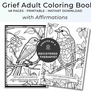 Grief Coloring Book, Loss & Bereavement Colouring Book, Birds Stain Glass Design, Grief Affirmation Therapy Printable, Digital Download