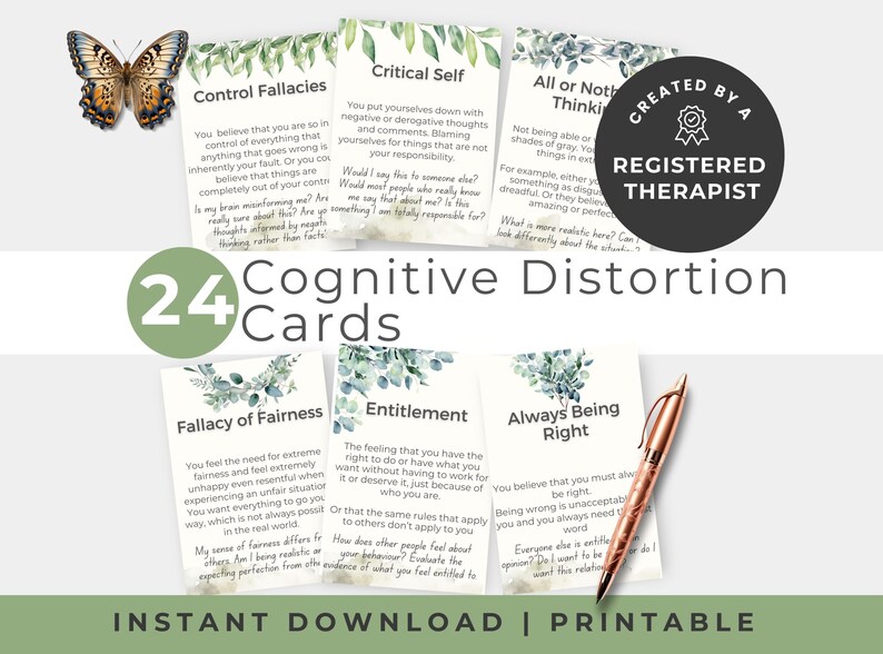 Self Fallacious Cognitive Distortion Flash Cards, Anxiety Management Strategies, DBT ...