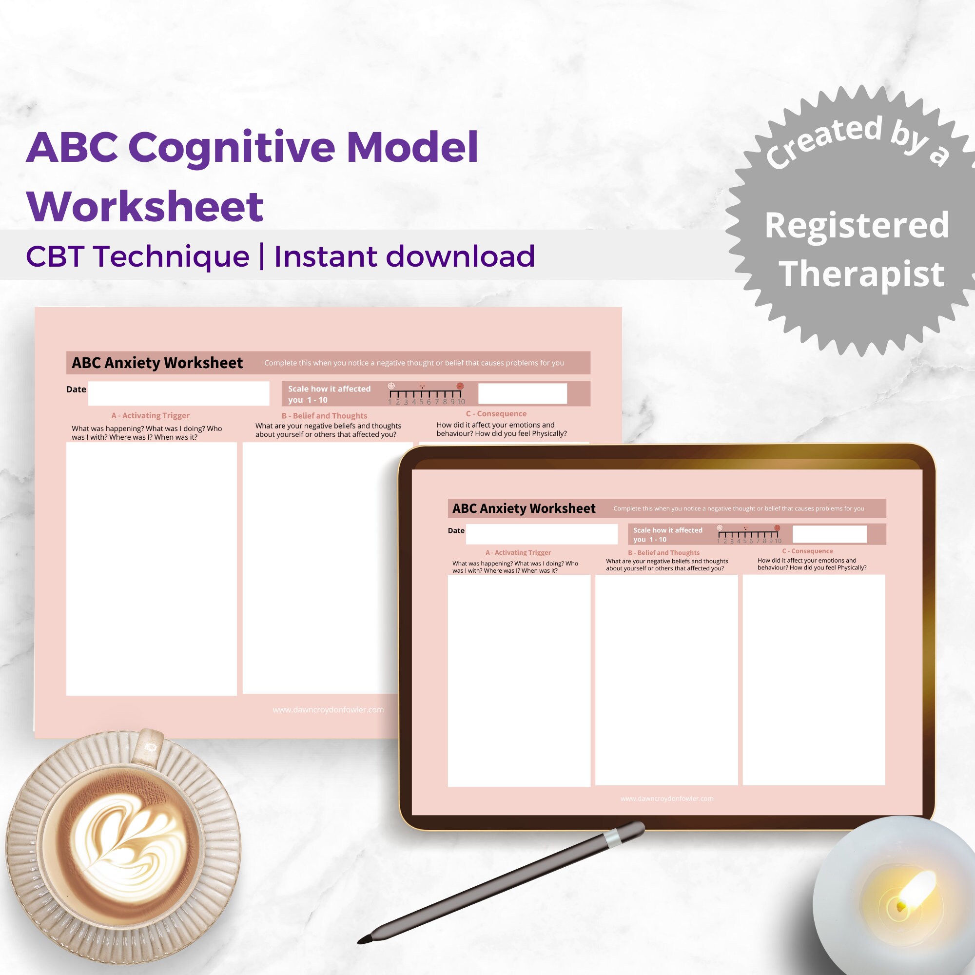 Anxiety Work Sheet Adult Abc CBT Printable Anxiety - Etsy