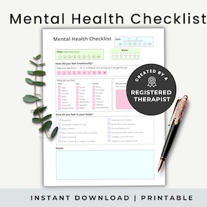 Mental Health Checklist for Adults, Mental Health Tracker, Daily Mood Tracker Print, Mental health check in sheets, Mood tracker PDF, Pastel