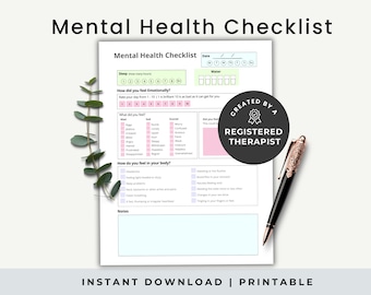 Mental Health Checklist for Adults, Mental Health Tracker, Daily Mood Tracker Print, Mental health check in sheets, Mood tracker PDF, Pastel