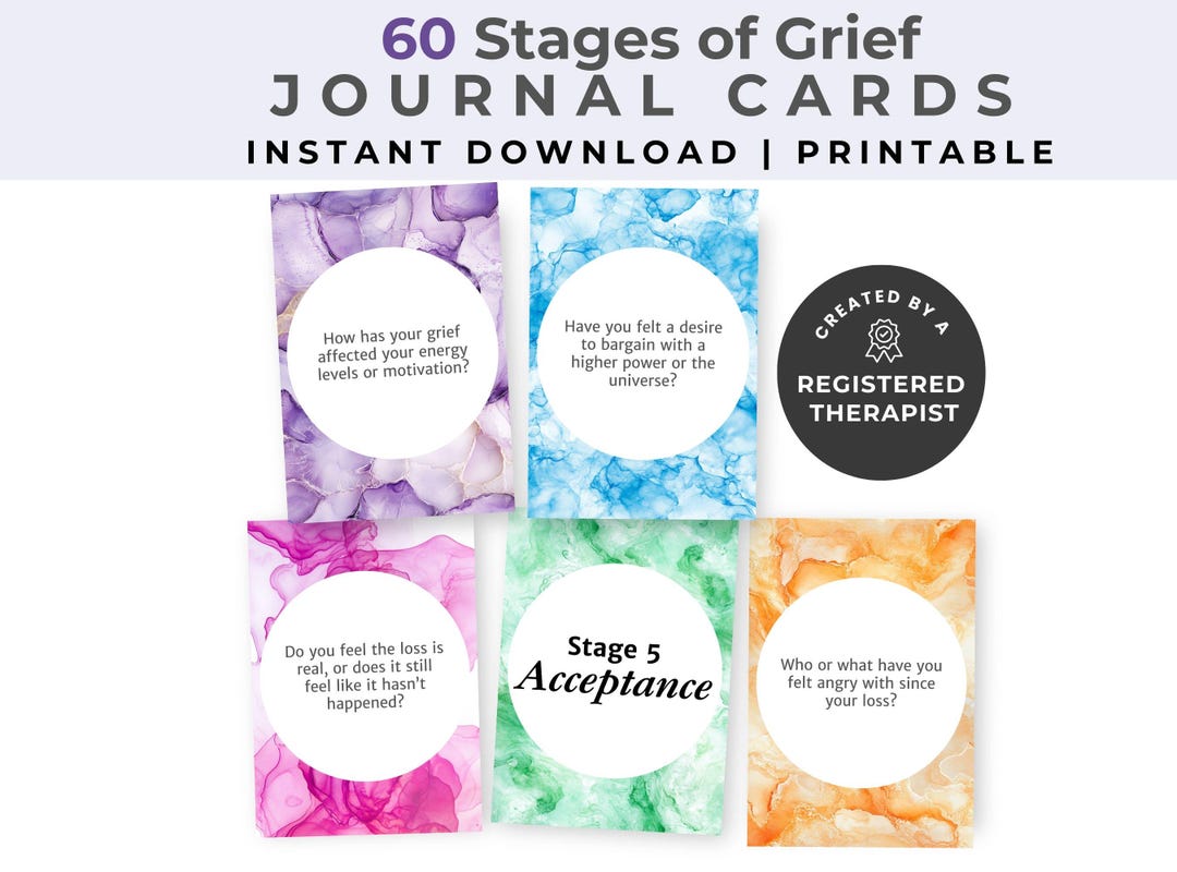 Stages of Grief Journal Cards, Printable Bereavement Writing Therapy ...