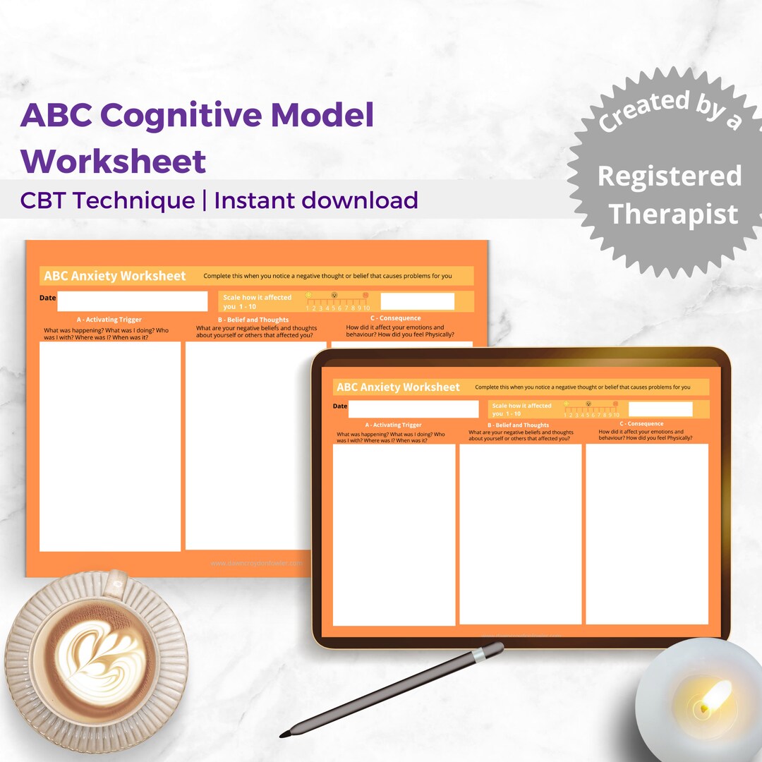 Anxiety Work Sheet Adult Abc CBT Printable Anxiety - Etsy