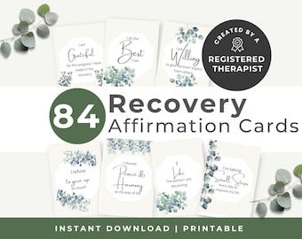 Addiction Recovery Affirmation Cards, Botanical Sobriety Gift (Printable PDF & JPGs)