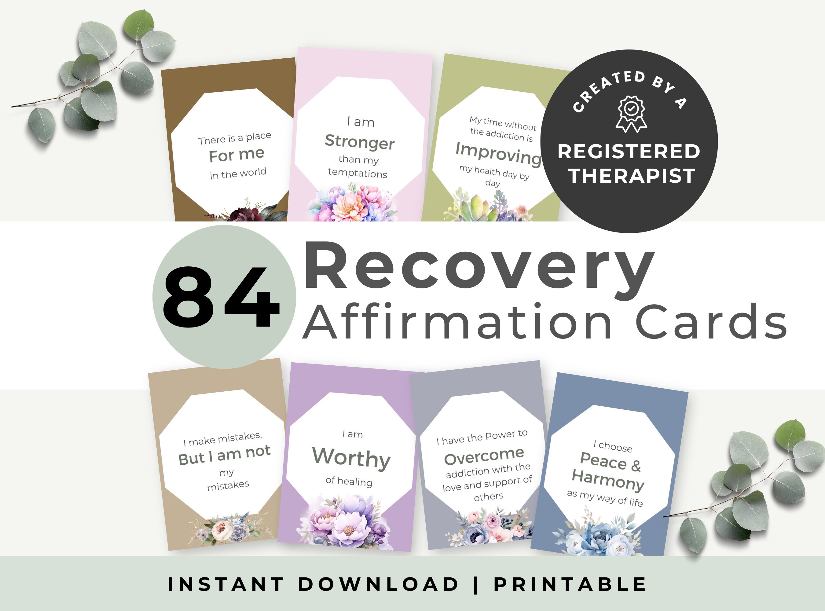 Sobriety Affirmation Cards, Floral Recovery Flashcards, Drug Treatment Techniques, Sobriety Gifts, Relapse Prevention Activity