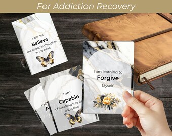 Addiction Encouragement Affirmation Cards, Marble CBT Addiction Flashcards, Recovery Counseling Activities, 84 JPG & PDF in 2 Sizes