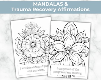 Livro de colorir de habilidades DBT, afirmações para recuperação de trauma, 30 páginas para imprimir.