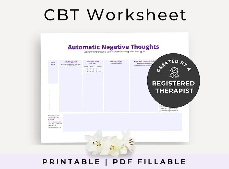 Automatic Negative Thoughts Colorful PDF Filler Counselling Resources
