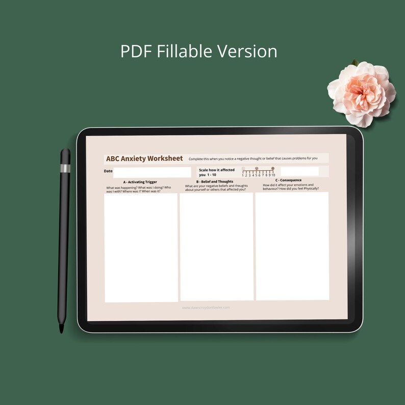 Anxiety Work Sheet Adult, Abc CBT Printable, Anxiety Management PDF ...