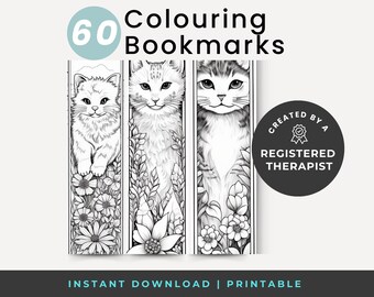 Marcapáginas de gatos para colorear, alivio de la ansiedad, arte de mindfulness (descarga digital)