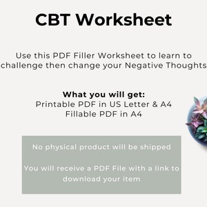 Cognitive Behavioral Therapy Worksheet, Challenging Negative Thoughts ...