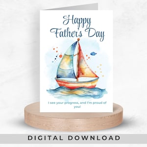 Cartão de Dia dos Pais em Recuperação, Design de Navio, Presente de Sobriedade para Imprimir, Cartão dos Alcoólicos Anônimos, Download Digital para Pais Sóbrios