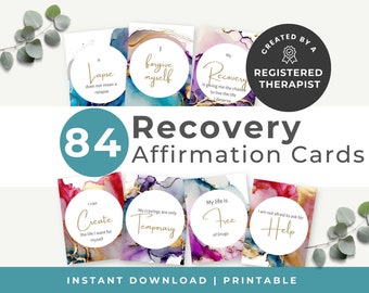 Addiction Recovery Affirmation Cards, Sobriety Flashcards, Alcohol Misuse Relapse Prevention Techniques. Digital Downloads, Colourful