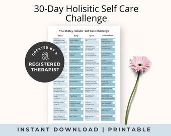 Reto de autocuidado holístico de 30 días, Planificador diario de bienestar azul (PDF)