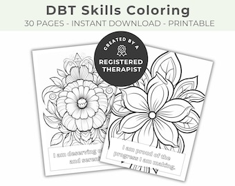 DBT Skills Coloring Book, Trauma Recovery Affirmations, 30 Page Printable Download
