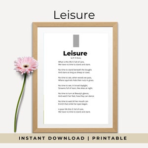 Leisure Poem, William Henry Davies, Leisure Poem Poster, Poetry Art Print, W.H Davies Poetry Gift, Printable Wall Art with Original Poetry