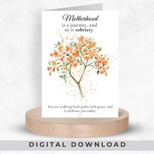 Cartão de Dia das Mães em Recuperação, Presente de Sobriedade Encorajador para Mães Alcoólatras, Suporte AA NA, Estilo Botânico Laranja, Download para Impressão
