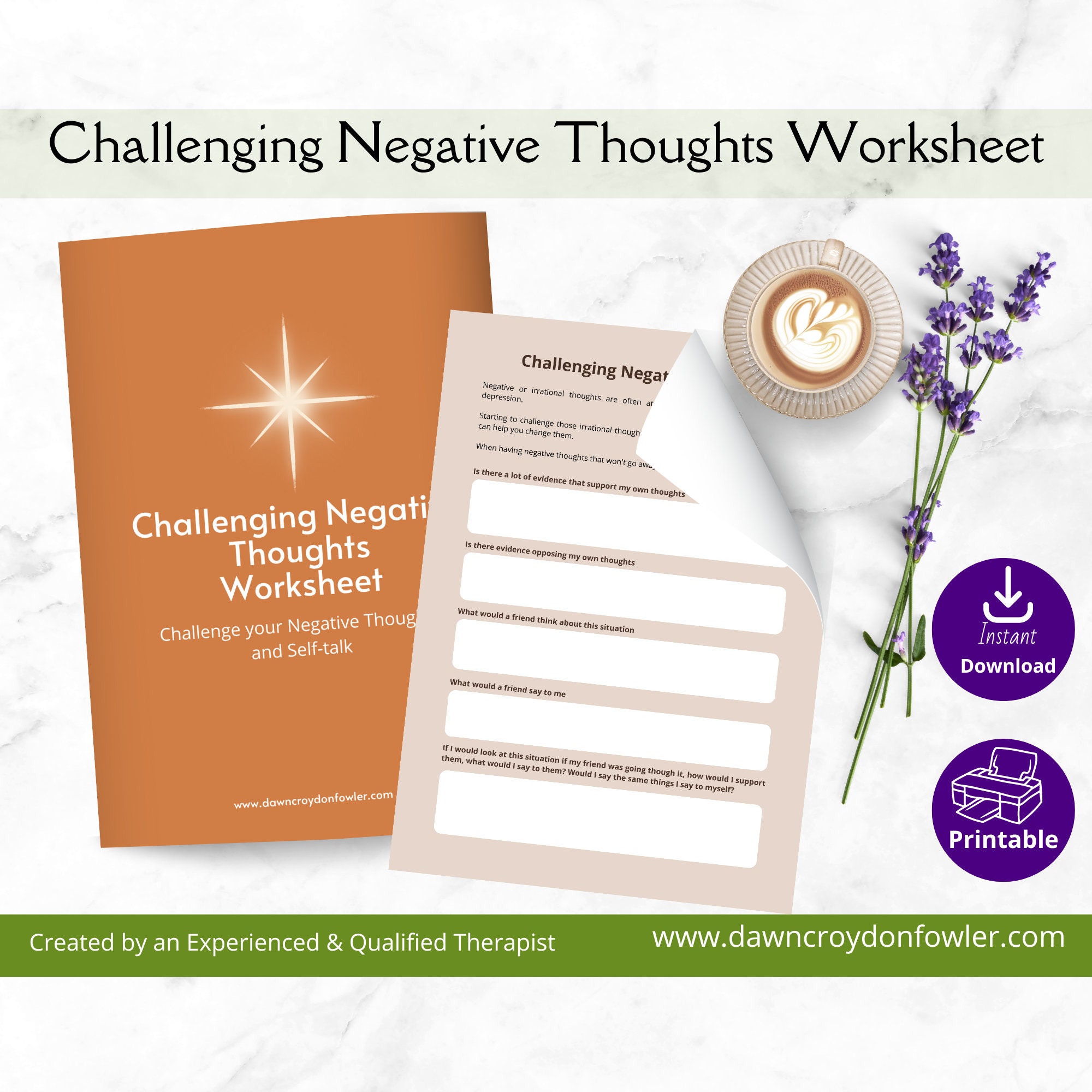 Challenging Negative Thoughts Worksheet PDF Intrusive - Etsy