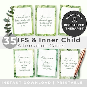 Affirmationskarten für das innere Kind, IFS Heilungswerkzeug, druckbare Heilungsressource für Kindertraumata, Digitale Karten zur komplexen PTBS-Wiederherstellung, grün