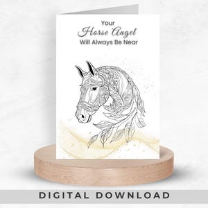 Carte de sympathie imprimable pour la perte d'un cheval, carte de voeux pour deuil équin, message de condoléances numérique, design minimaliste, cadeau du souvenir