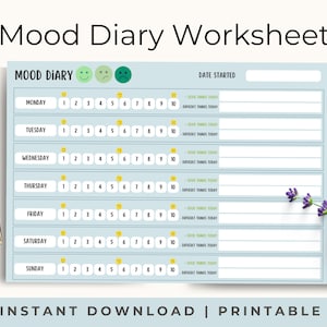 Mood Tracker Chart PDF – Printable Emotion Log & Feelings Diary Worksheet