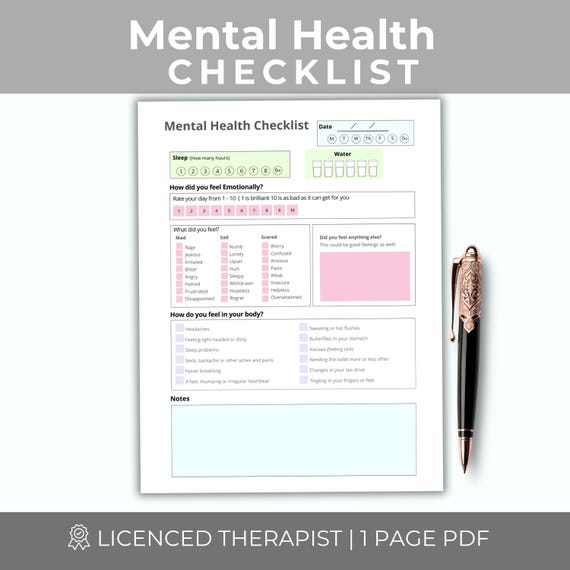 Mental Health Checklist for Adults, Mental Health Tracker, Daily Mood Tracker Print, Mental health check in sheets, Mood tracker PDF, Pastel