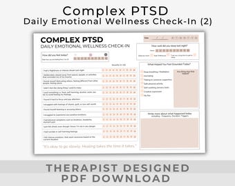 Lista de verificación diaria para el TEPT complejo, recuperación del trauma imprimible para adultos, PDF de 1 página