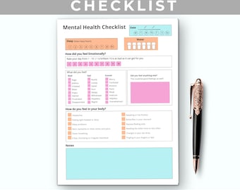 Lista de verificação de saúde mental para adultos, rastreador de saúde mental, rastreador diário de humor para imprimir, folhas de verificação de saúde mental, rastreador de humor em PDF, Bright
