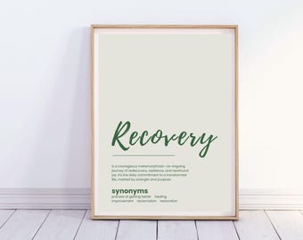Recovery Definition Poster, Addiction Therapist Office Wall Art, Green Alcoholics Anonymous Wall Art, Sobriety Inspirational Gift, Download