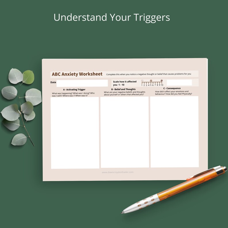 Anxiety Work Sheet Adult, Abc CBT Printable, Anxiety Management PDF ...