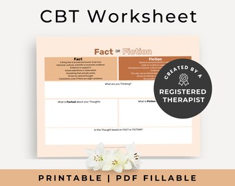 Cognitive Behavioral Therapy Worksheet, Fact or Fiction PDF, Change negative thinking patterns, Challenging Irrational Thoughts Printable,