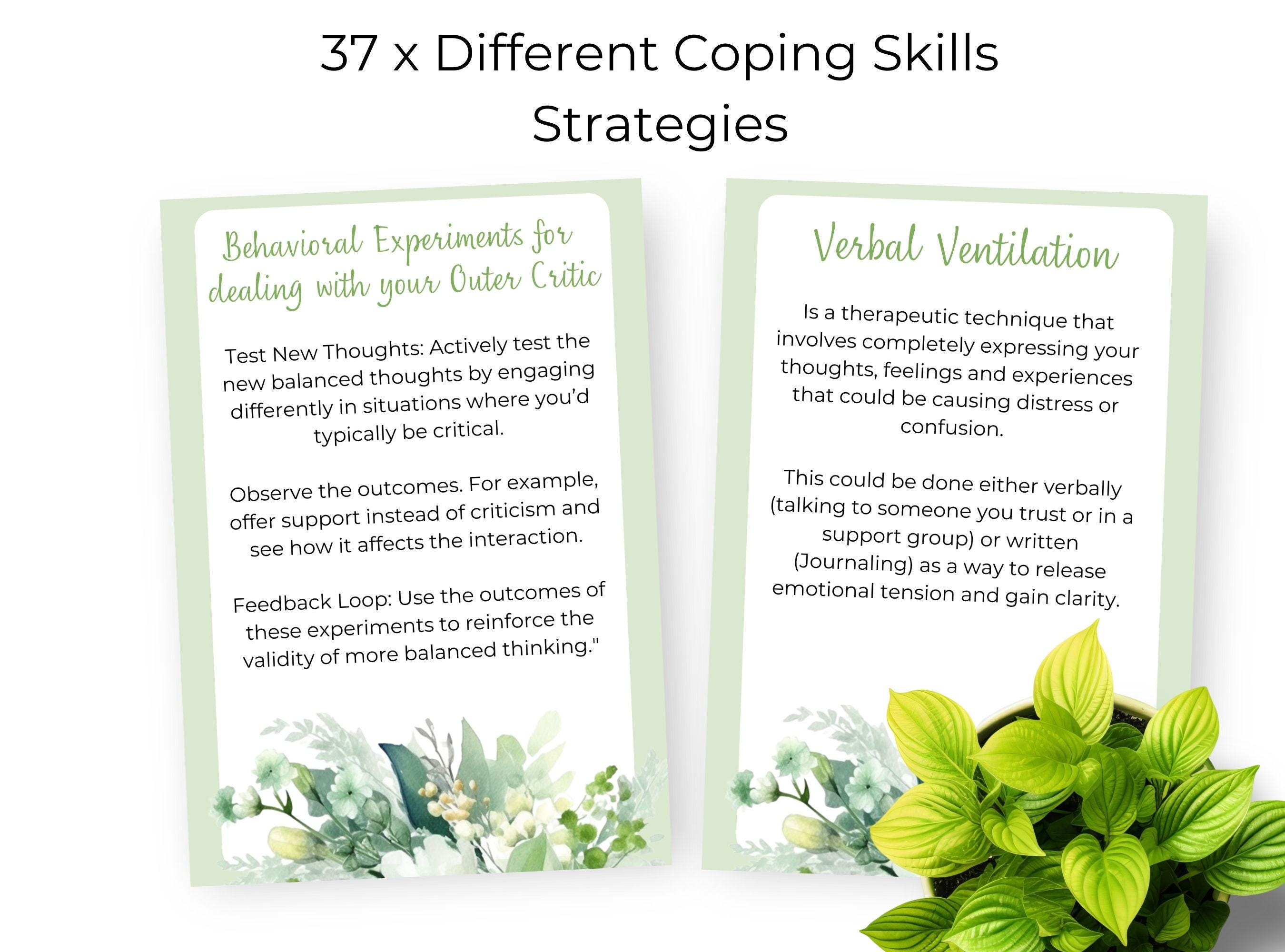Coping Skills Cards for Adults, Green Emotional Regulation Tool, 37 ...