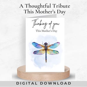 Tarjeta imprimible "Pensando en ti", tarjeta de duelo del Día de la Madre con un dragón, mensaje de duelo por la pérdida de un hijo adulto, condolencias para madres en duelo, regalo imprimible PNG