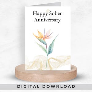 Cartão de aniversário sóbrio para impressão, Feliz aniversário de sobriedade para download, Design floral exclusivo, Marco de recuperação, Alcoólicos Narcóticos Anônimos